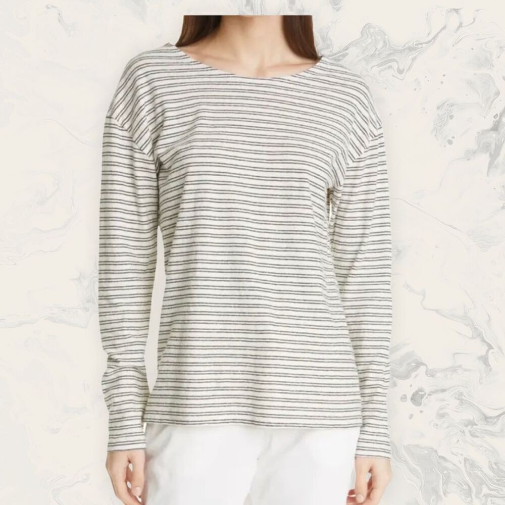 NILI LOTAN Arlette Stripe Hemp & Organic Cotton T-Shirt - Size XS - Black and Wh